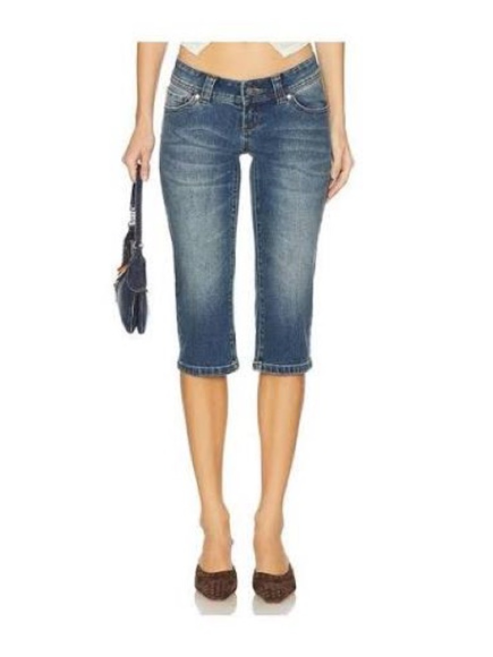 Abrand Women's Blue Cropped Denim Capris